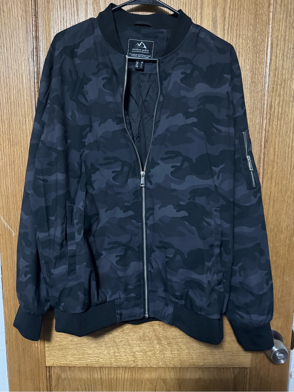 Men's Black Camo Bomber Windbreaker Jacket -
